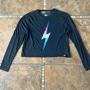 Gray women’s Aviator Nation cropped long sleeve Tshirt in Medium